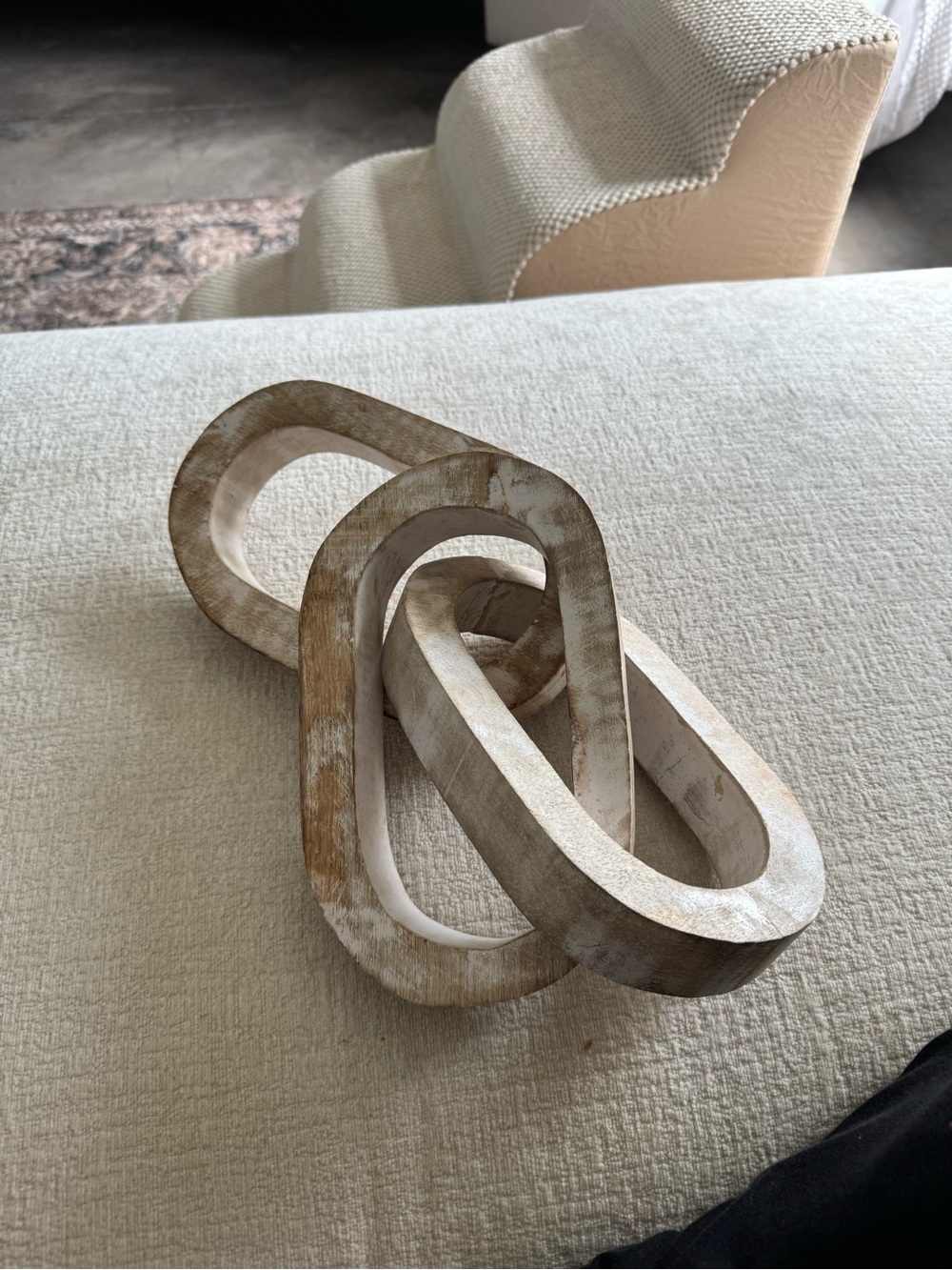 Neutral Wooden Linked Sculpture - Beige Wall Decor
